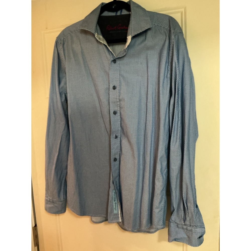 Robert Graham Mens Blue Geometric Diamond Print Long Sleeve Button Down Shirt L